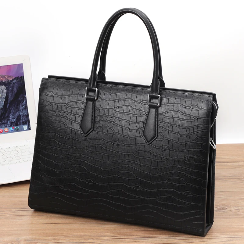 Top Quality Men Bag Head Layer Cowhide Briefcase Genuine Leather Office men Handbag Tote Bags Laptop A4 Portfolio Bags