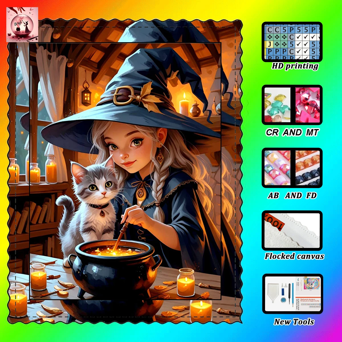 

【Bruji_ Diamond Art】Little Witch and Kitty witch Rhinestone Crystal AB Rhinestone FD Rhinestone Perfect Resin Diamond