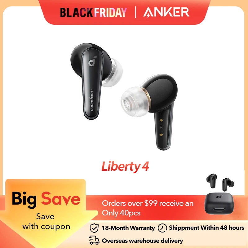 Soundcore by Anker Liberty 4 Noise Cancelling Earbuds True Wireless Earbuds with ACAA 3.0 Dual Dynamic Drivers for Hi-Res