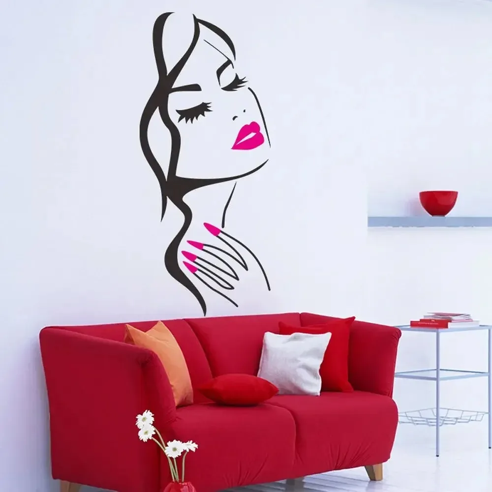 Nail Beauty Salon Wall Decals Manicure Girl Pattern Wall Stickers for Shop Living Room Indoor Background Decor Art Poster