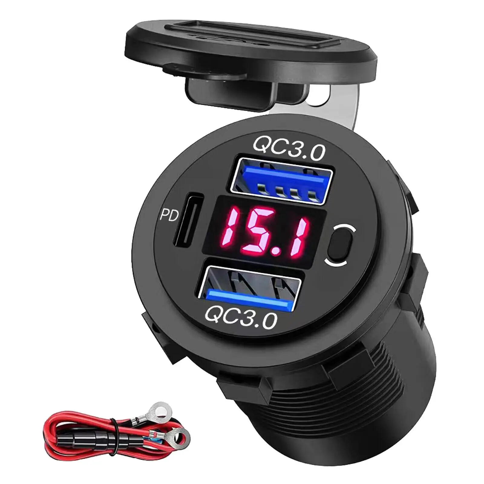 

12V USB Outlet Dual Quick Charge 3.0 Port PD USB C Car Charger Socket with Voltmeter Switch for Car Boat marine