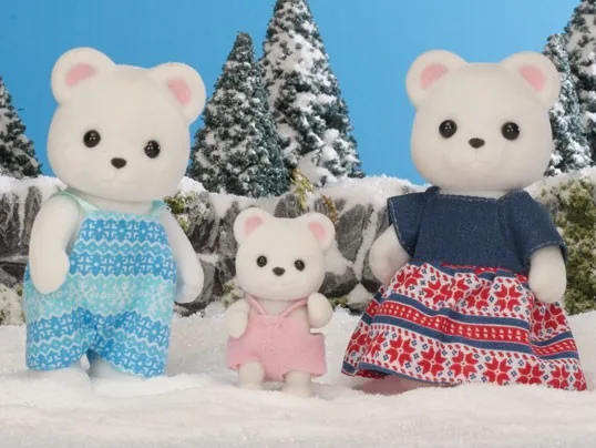 Sylvanian Family-figuras peludas de casa de muñecas para niñas, muñecos de oso Polar con pelusa de nieve, conjunto de 3 piezas, juguetes de animales, regalo nuevo en caja, 5396