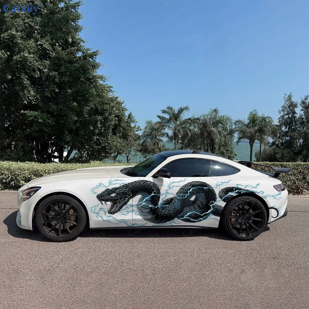 2pcs Cracked Black Snake Car Side Wraps, Self-Adhesive PVC Waterproof & Scratch-Resistant Stickers, Car Accessory Gift