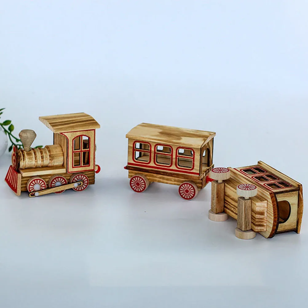 

Wooden Christmas Train 3 Sections Creative Small Train Craft naments for Tree Home Party Gifts Non Remote Control Model
