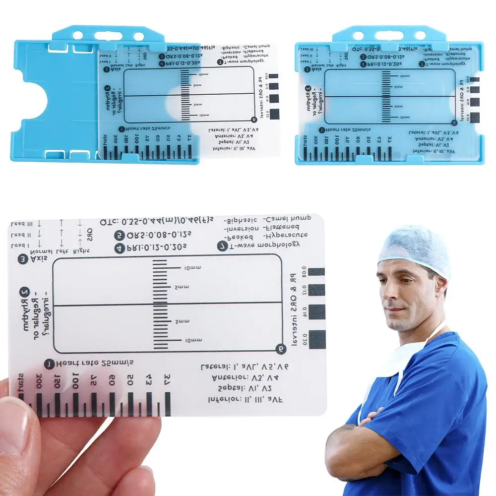 Interpretation ECG 7 Step Ruler Card Portable Pocket Clear ECG EKG Calipers with Protective Sheath Measuring