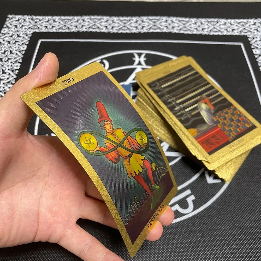 Cartas de Tarot de lámina dorada, accesorios de adivinación Whitch impermeables, juego de mesa clásico de Catan, profecía para principiantes, accesorios de autoaprendizaje para gatos