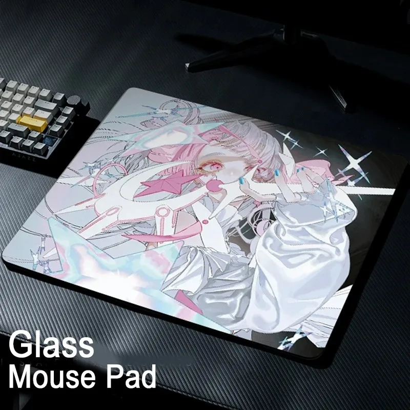Anime Girl Tempered Glass Mouse Pads Customized Personalised Large Size Game Mats Desk Pad for PC FPS Esports Gaming Mouse Pad