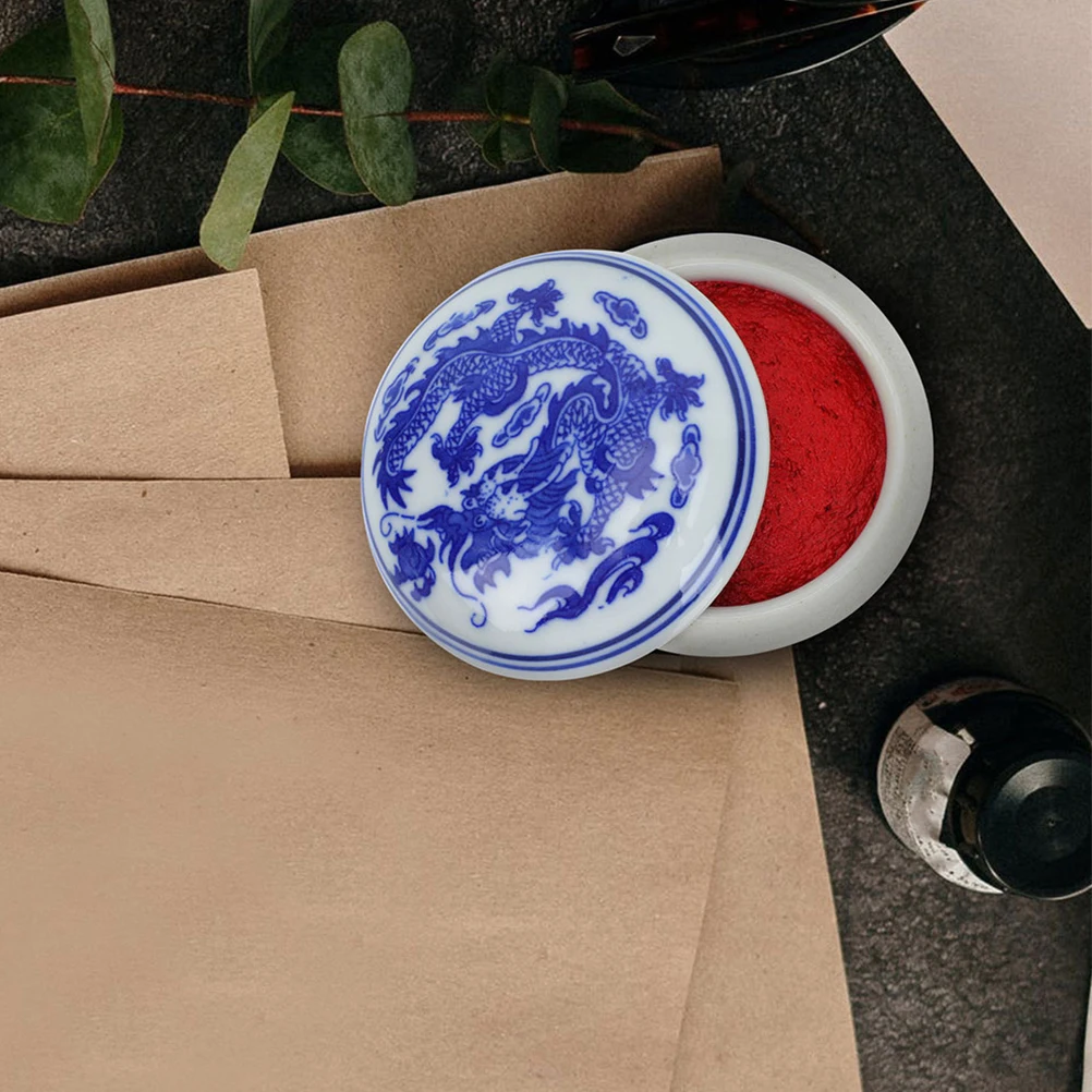 

Calligraphy Ink Pad Chinese Style Seal Artwork Ceramic Box DIY Draw Training Colorful Stamps Crafting Elegant Design