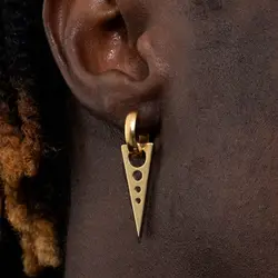 2PCS Men Punk Triangle Dangle Earrings Women Gothic Stainless Steel Triangle Ear Stud Earrings Piercing Huggie Pendant Jewelry