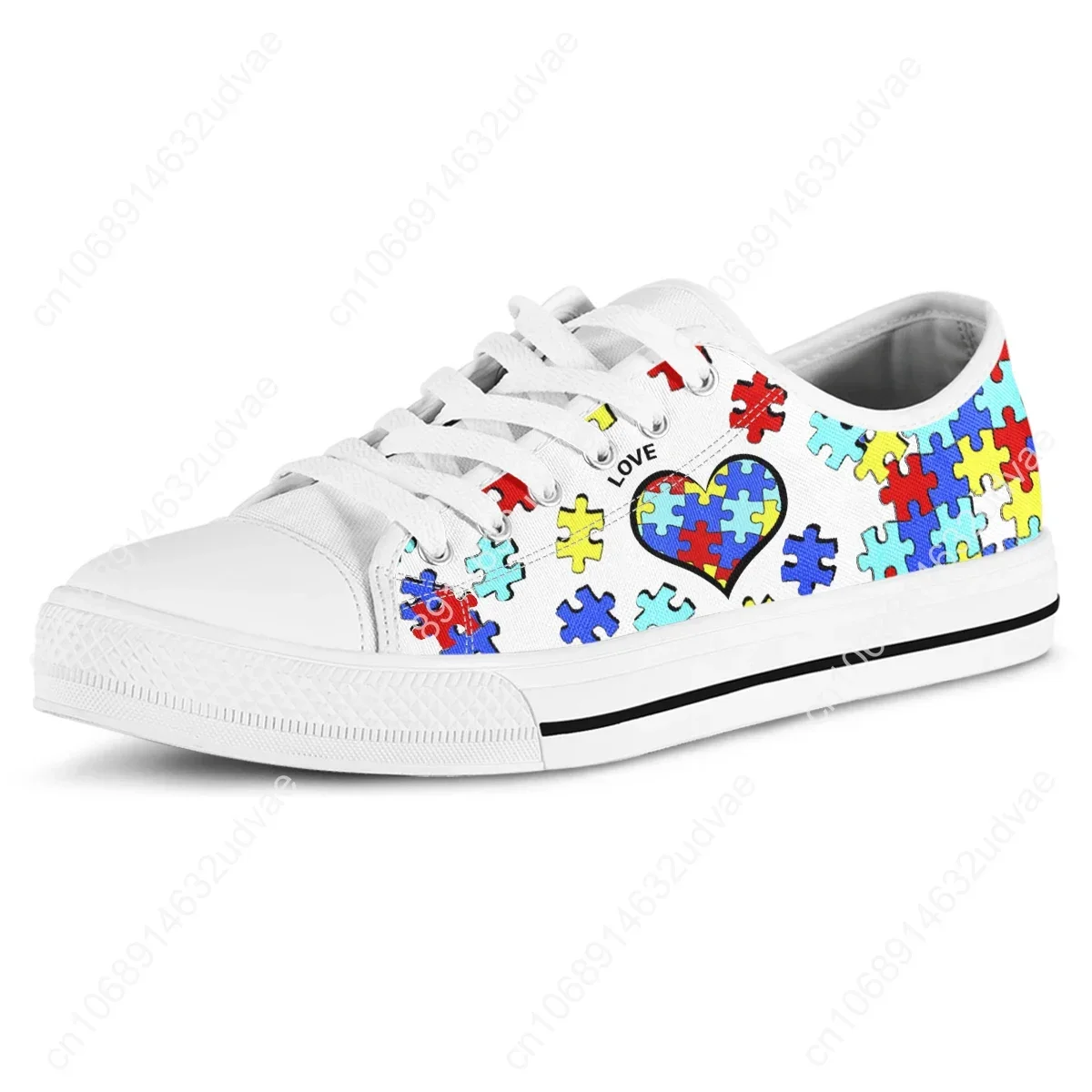 White Autism Awareness Heart Women Shoes New Retro Lowtop Sneakers Shoes For Women Canvas Round Toe Causal Flats Shoes 2022