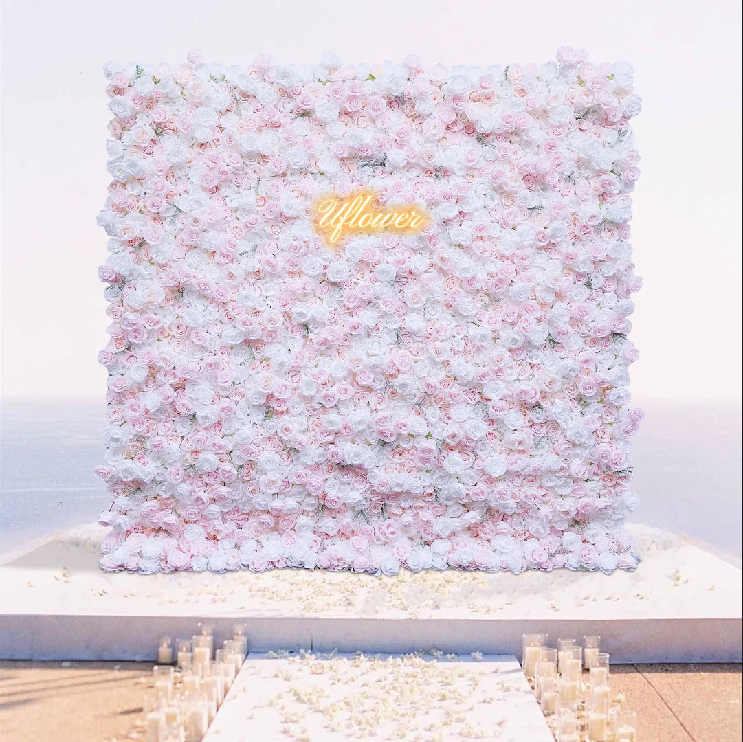 

Uflower Wedding Pink White Rose 5D Artificial Flower Wall Row Arch Backdrop Fabric Floral Event Party Prop Floral Arrangement