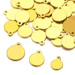 20pcs/Lot 6 8 10 12mm Stainless Steel Gold Color Blank Round Charm DIY Necklace Bracelet Jewelry Making Accessories Wholesale
