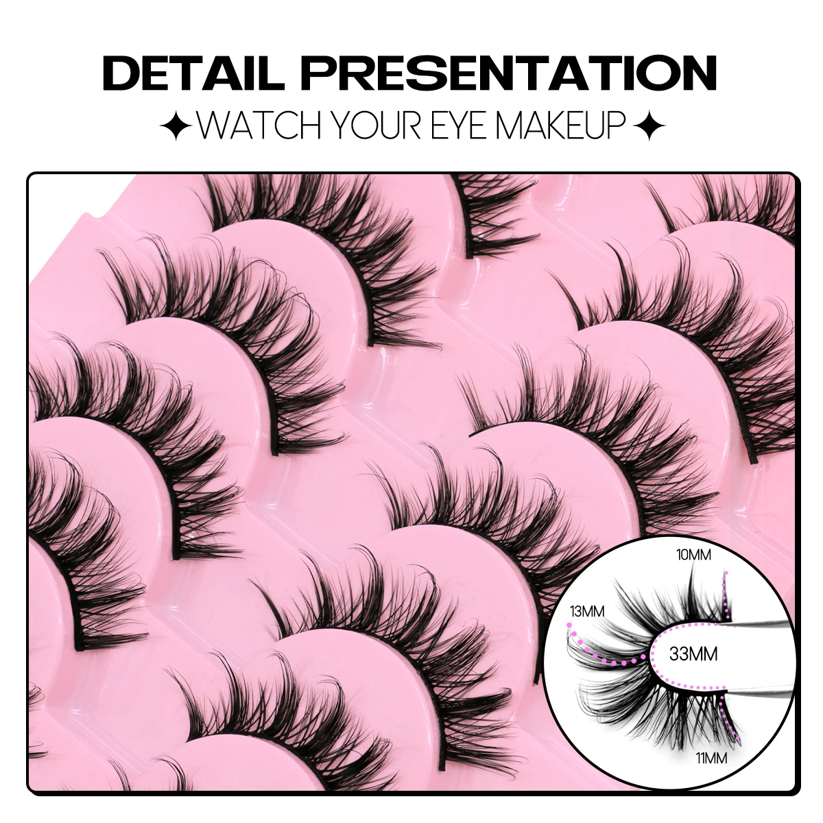 LASVIREY Manga Eyelashes Natural Mink Fake Lashes Soft Cross Natural Volume Wet Lash Natural Long 3D Faux Mink Lashes Extension