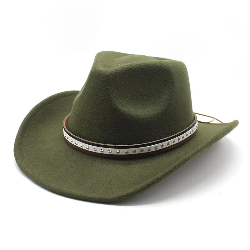 벨트 울 모자 트렌디한 가을 겨울 한국 스타일 남녀 공용 서부 카우보이 모자 넓은 챙 그늘 모자