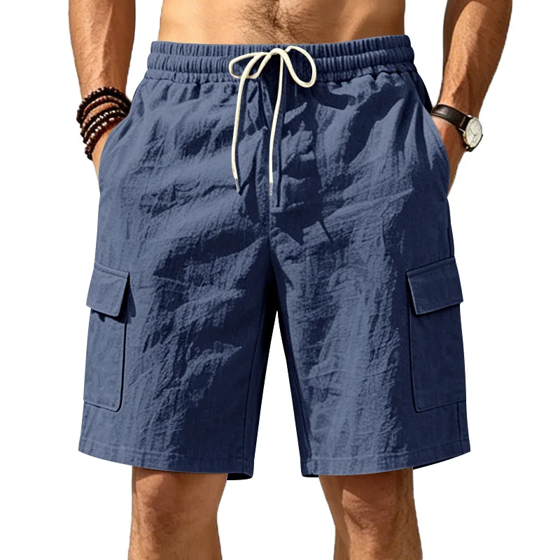 Amerikanische Multi-Pocket-Overalls für Herren, Outdoor-Sport und Freizeit, lockere, einfarbige Leinen-Overalls, Fünf-Punkt-Shorts – Detail 7
