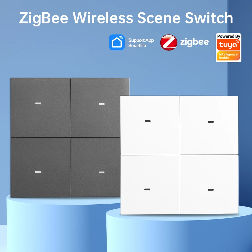 Tuya Smart Zigbee Scene Switch Wireless 4 Gang 12 Scene Switch Button Controller Home Automation Scenario Switch For Tuya Device