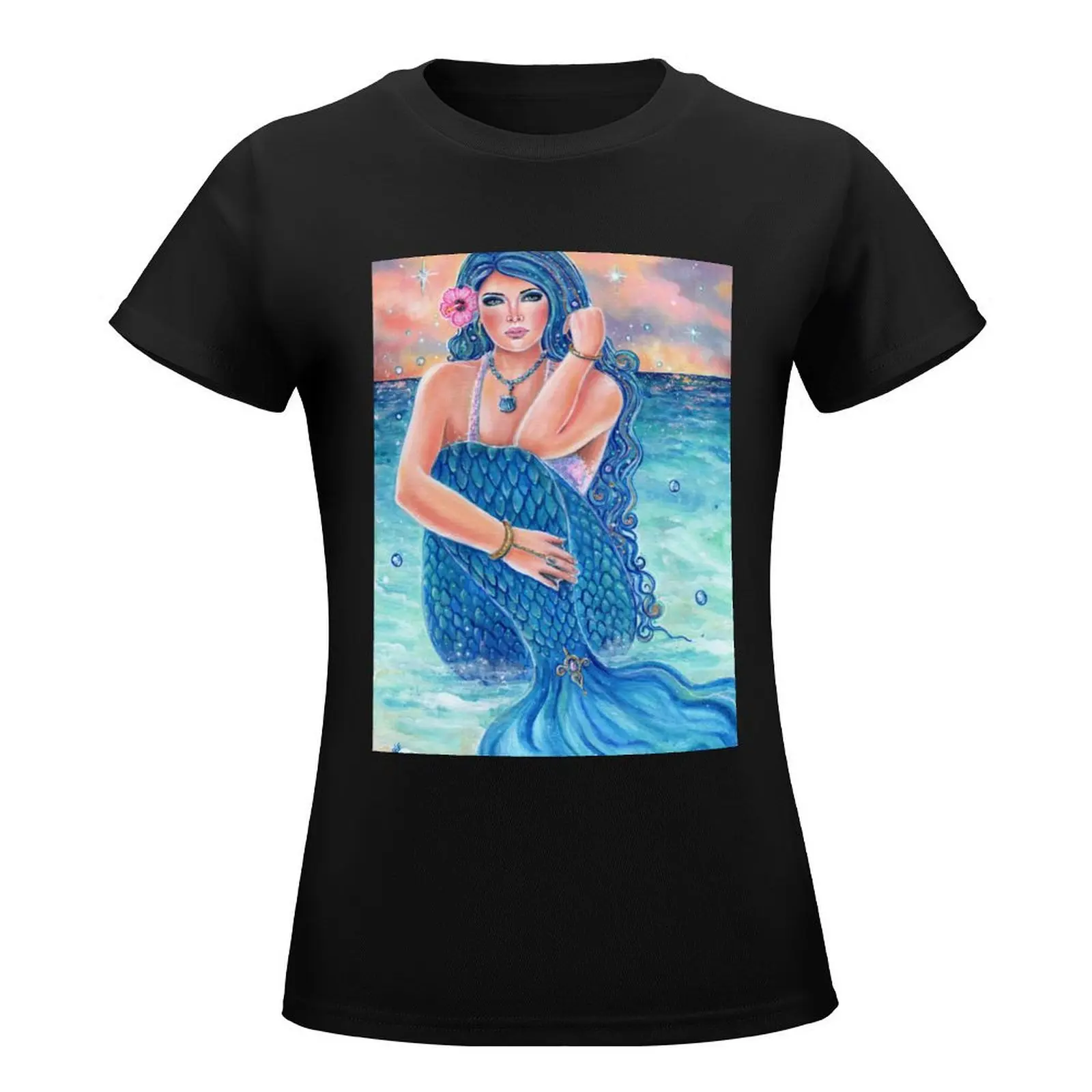 Melesandria tropical mermaid art by Renee L Lavoie T-Shirt tees Short sleeve tee T-shirts for Women