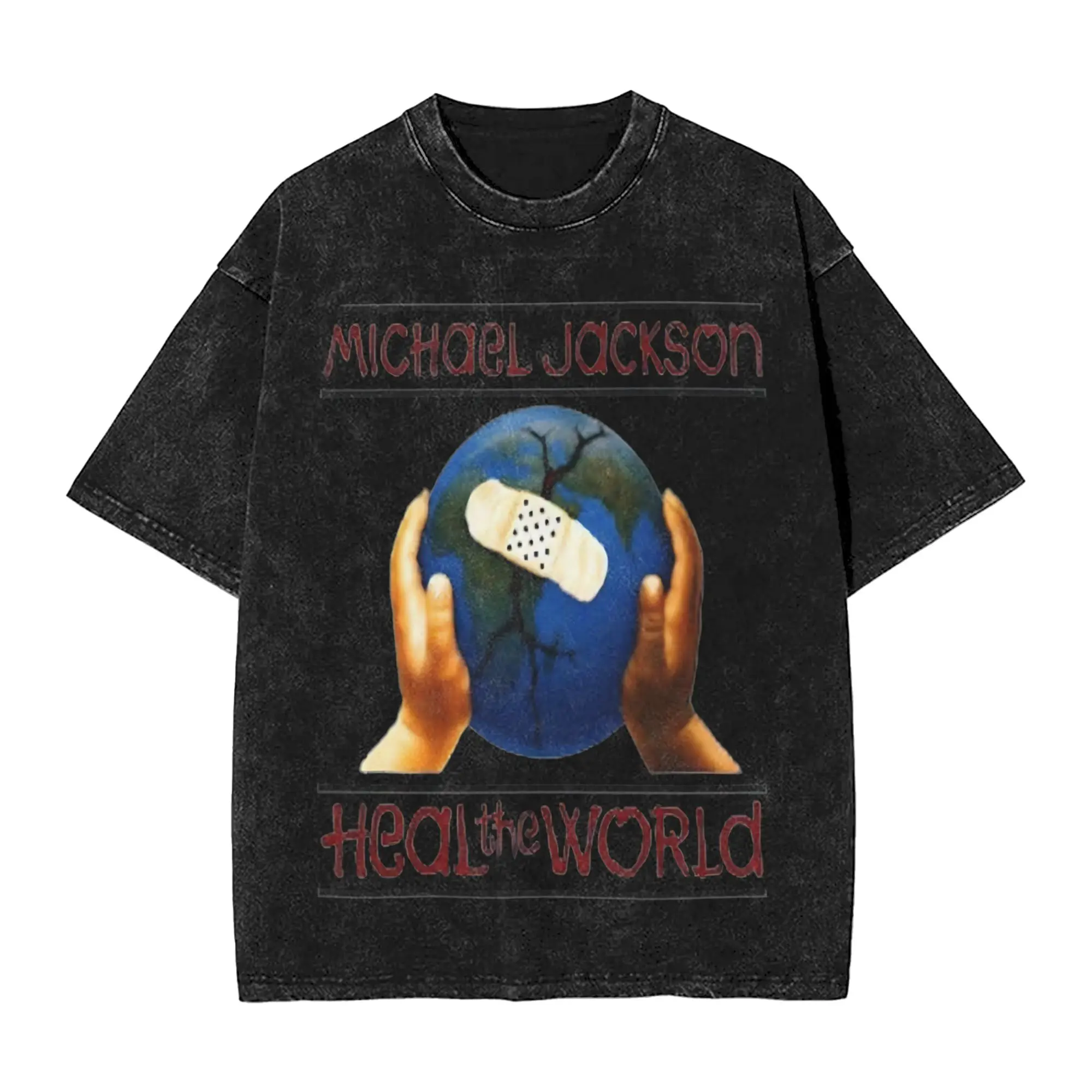 Heal The World MJ Signature michaels jacksons Accessories Washed T Shirt for Men Women Streetwear Hip Hop T-Shirt