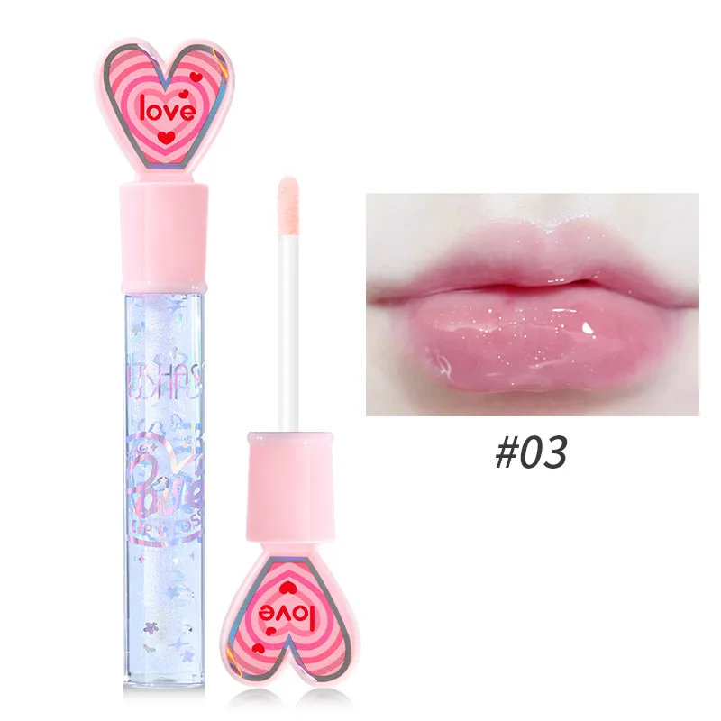USHAS 3 colorful mirror pearl with flash lip glaze lasting color doe lip moisturizing moisturizing lip honey