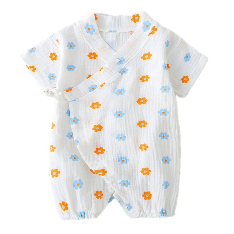 Baby Summer Jumpsuit Newborn Muslin Cotton Soft Short Sleeve Romper Infant Girls Boys Clothes 0-2 Years