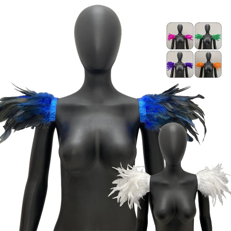 Epaulilhas de penas falsas, gola xale, envoltório de ombro, cosplay, 1 par de xale de penas de halloween, dança de performance
