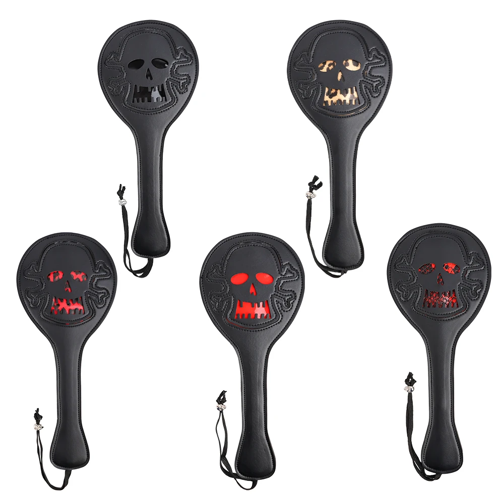 Hallowmas Skeletonized Head Spanking Paddles Ronde Lederen Slappende Paddle Slap Butt Training Tool voor Vrouwen en Koppel Rollenspel