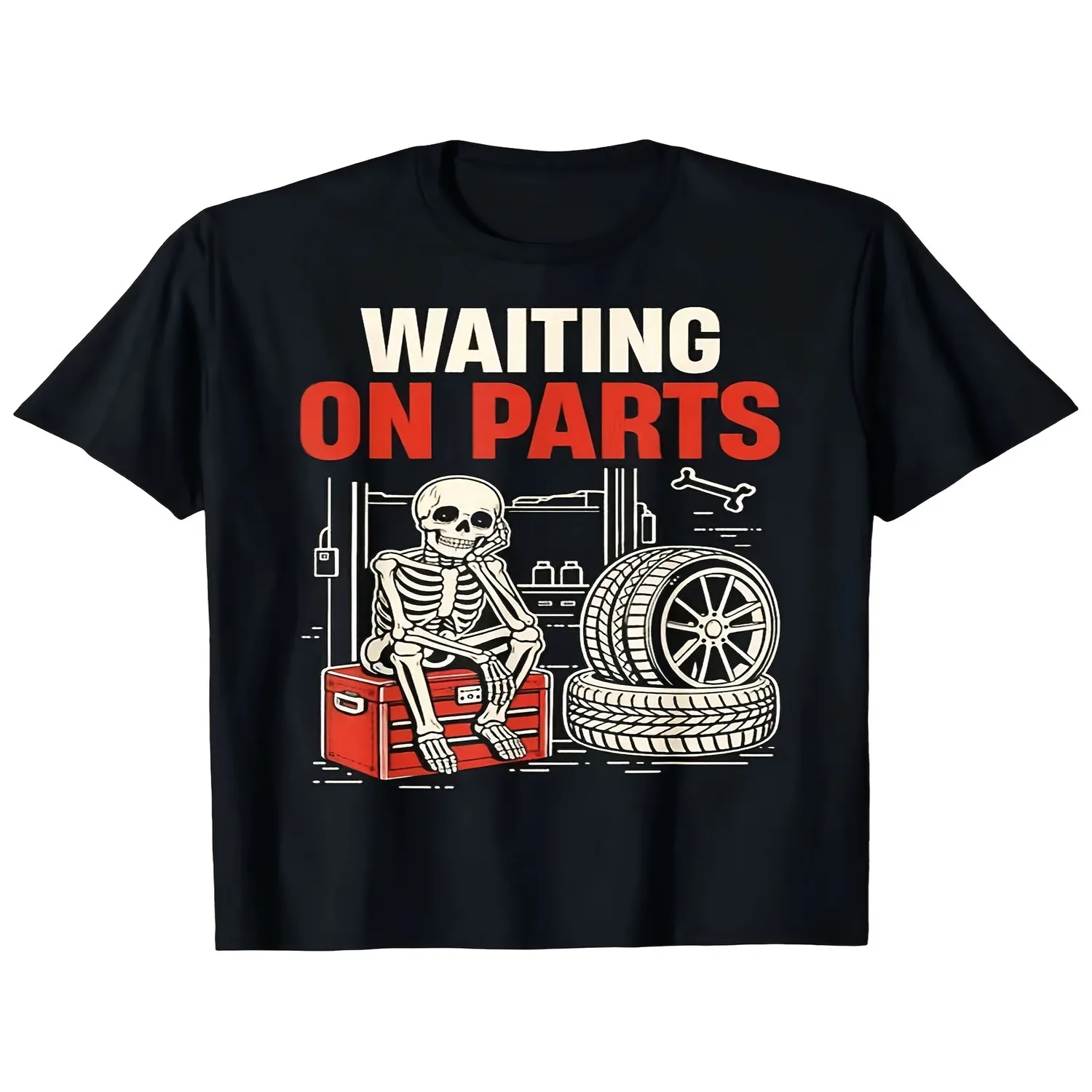 Waiting On Parts Funny Mechanic Skeleton Auto Repair Men Dad T Shirt PLUS SIZE 2026 The Perfect Carnival Gift for Boyfriend Dad Oversized Short Sleeve T Shirt, Birthday Gift Tee
