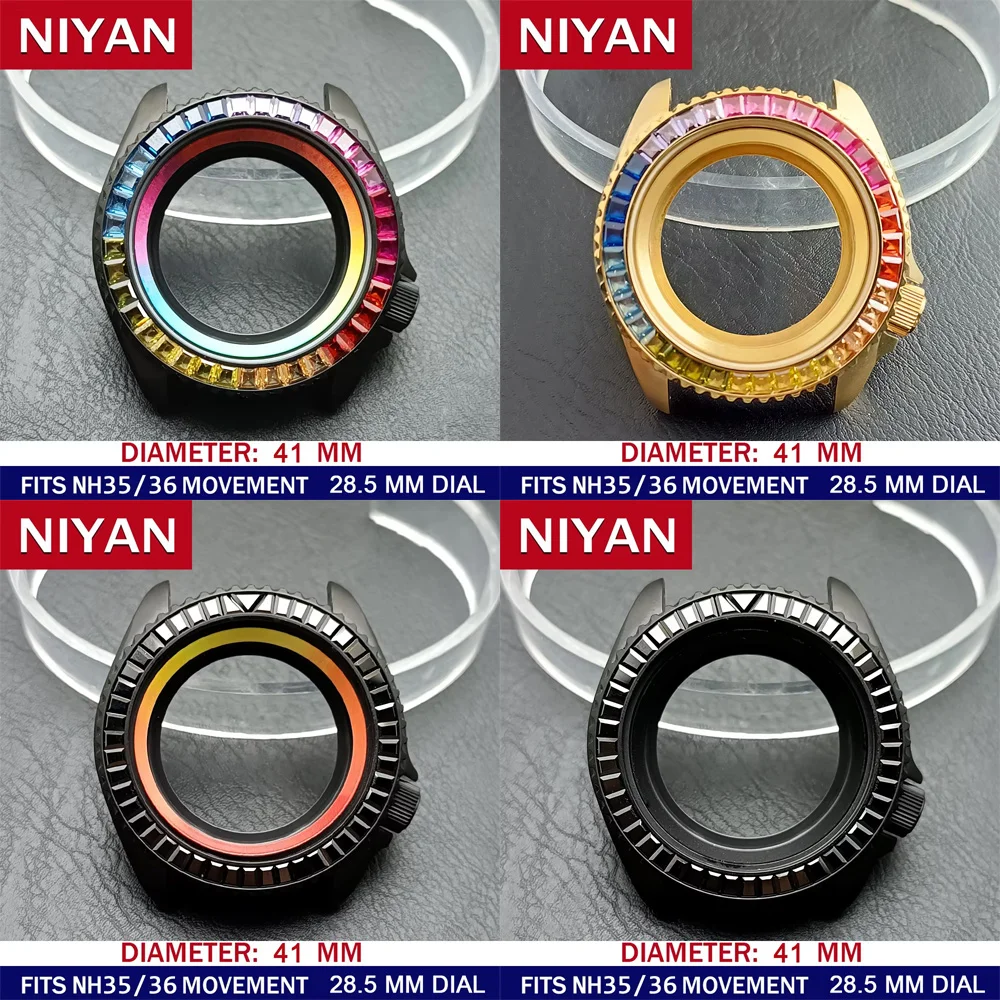 41mm NH35 Watch Case Fit for NH35 NH36 Movement with Precious Stones Sapphire Glass Watch Repair Accessories Watch Box
