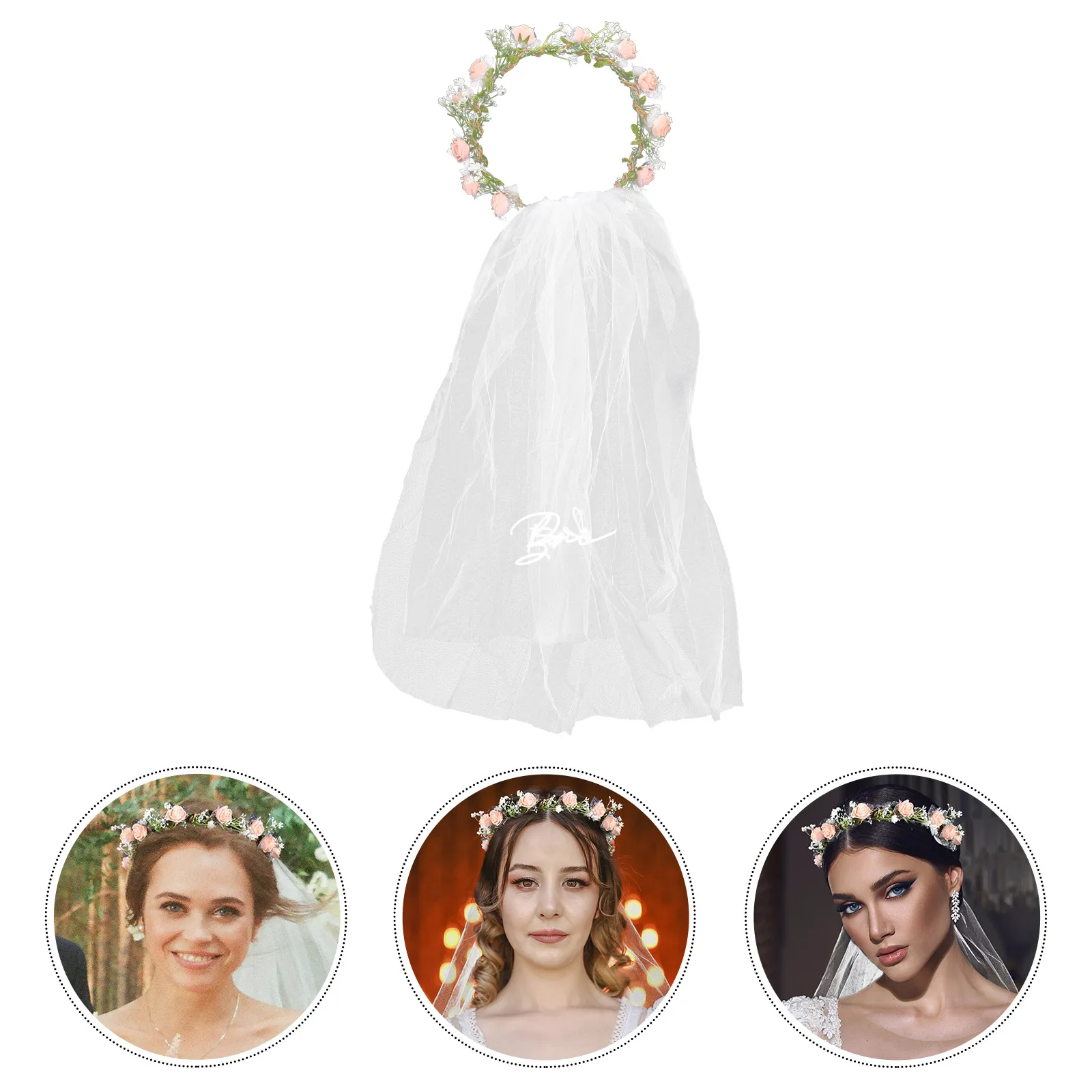 

Rose Veil Flower Crown Headb Bridal Wedding Hairpiece Pink Iron Wire Mesh Decorative Veil Flower Crown Girls Accessories