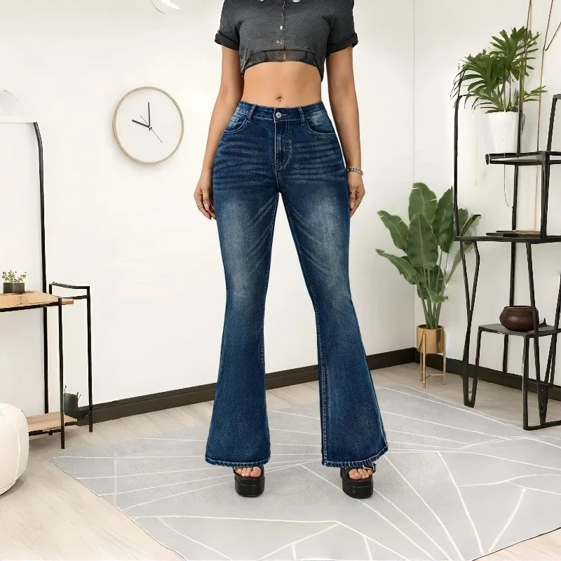 

Women jeans 2026 New Arrival Women's Mid Rise Flare Jeans, Vintage Faded Stretch Bell Bottom Pants with Embelli