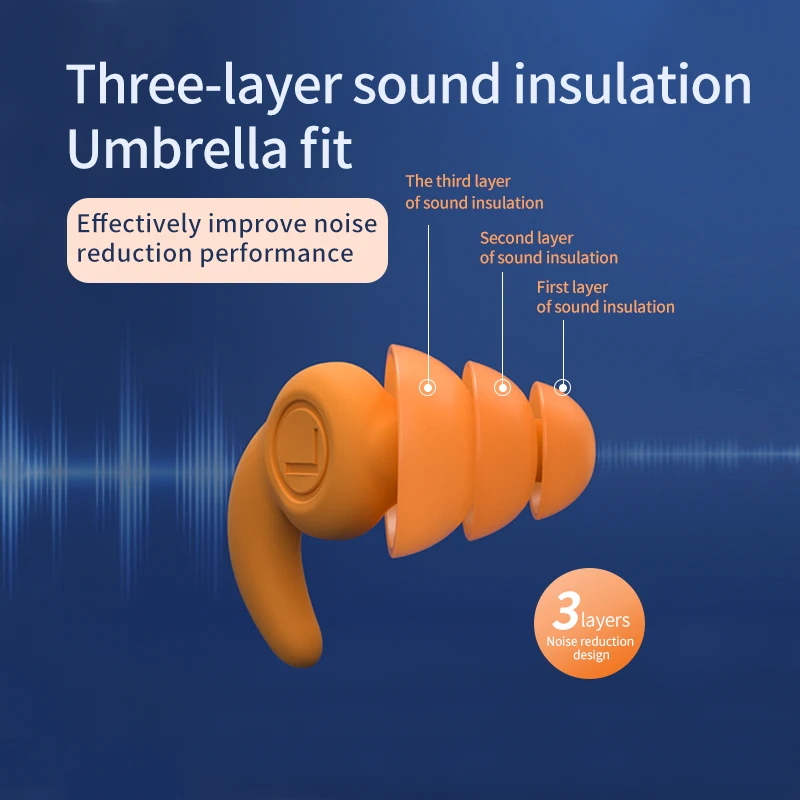 Protezione per le orecchie in Silicone impermeabile 3 strati tappi per le orecchie da nuoto tappi per le orecchie a cancellazione di rumore tappi