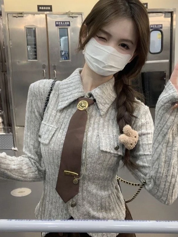 

Женская трикотажная базовая рубашка Sweet And Spicy Commuter, осенне-зимняя, с воротником, длинными рукавами, стандартного кроя, в модном китайском стиле