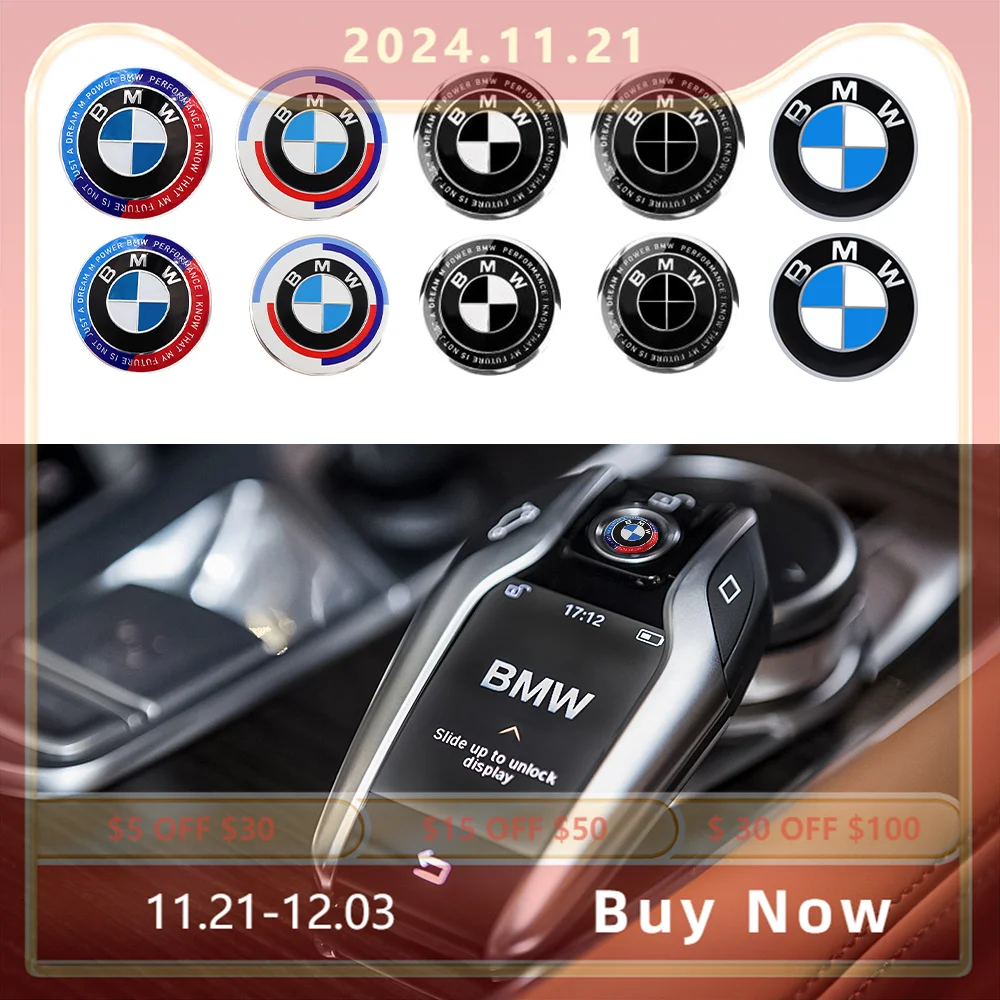 11/14MM Car Remote Key Fob Emblem Badge Radio button Sticker For BMW 50th M Performance M3 M5 M6 F01 F20 F80 E36 E46 GT G30 X1