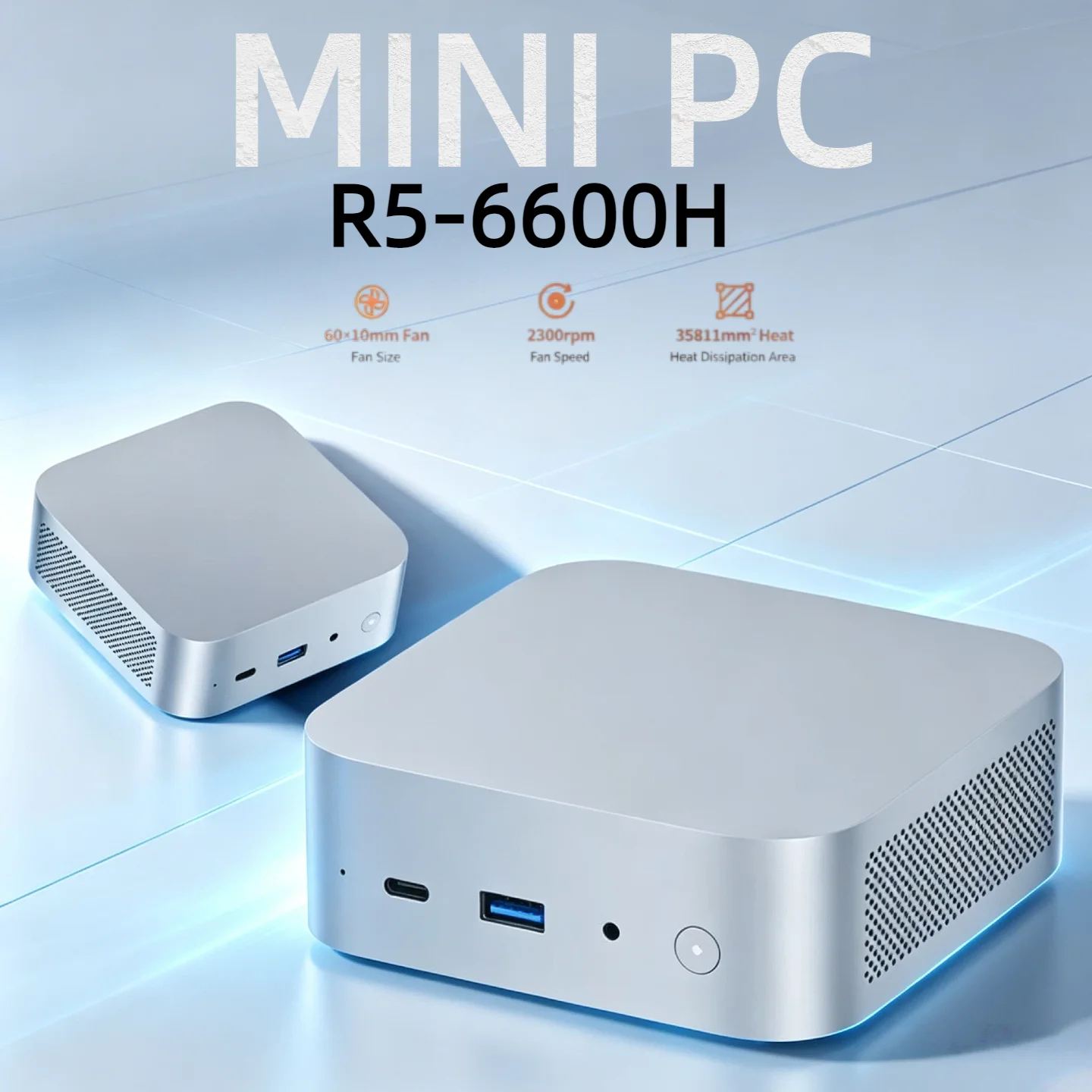 Portable Mini PC R5-6600H DDR5 12/16/24GB 0/128/256/512/1024GB Excellent Heat Dissipation Performance