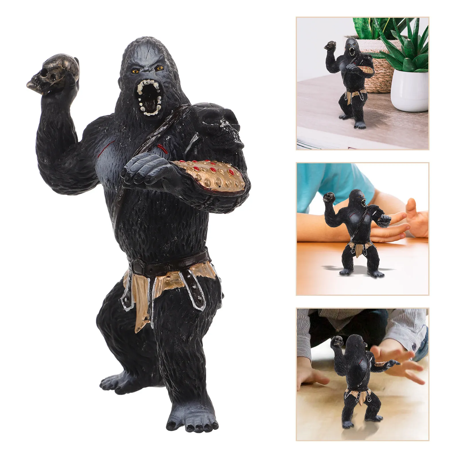 

Realistic Gorilla Statue Plastic Wildlife Sculpture for Home Decor Collection Educational Jungle Animal Figure Kids Room Office