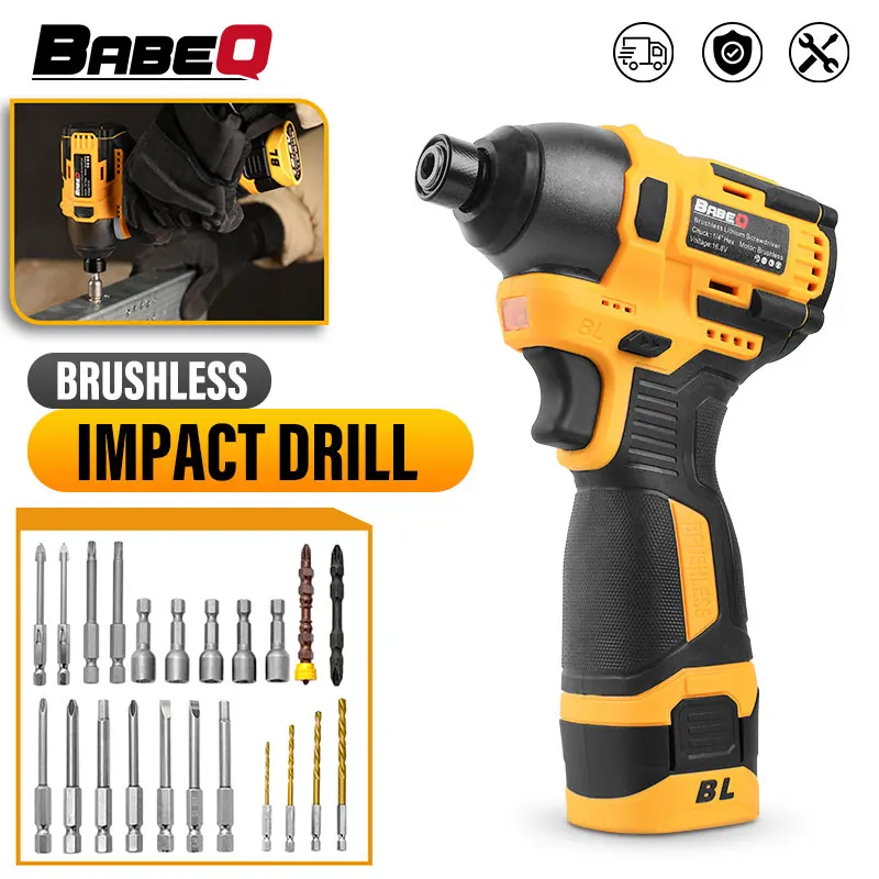 

BABEQ 16.8V Brushless Electric Screwdriver Rechargeable 1/4" Chuck Cordless Screwdriver with Drill Kit Home Repairing Power Tool