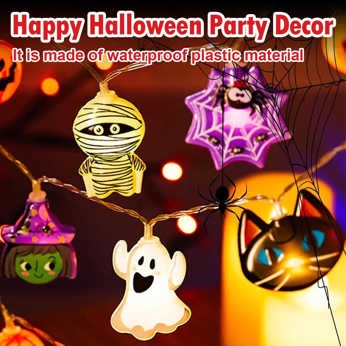 10/20 Led Halloween String Lights Hanging Starburst Battery Elk Camping Curtain Operated Spider Ghost Skeleton Flash Waterproof