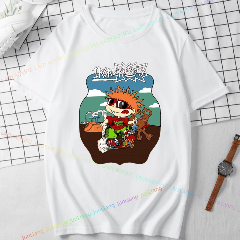 Rugrats أنيمي الرجال تي شيرت القطن Y2k ملابس قصيرة الأكمام المحملة ملابس للرجال 2024 التي شيرت جديد في بلايز و تيز الشارع الشهير تي شيرت