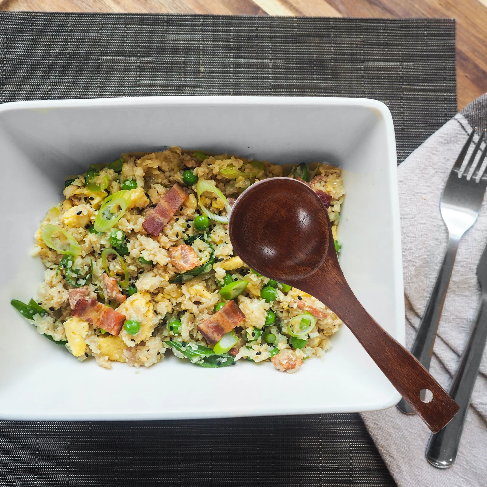 

1pc Wooden Soup Ladle Dark Red Hangable Hole For Mixing Serving Porridge Stews Oil Salt Sugar Seasoning Cooking Scoop Kitchen