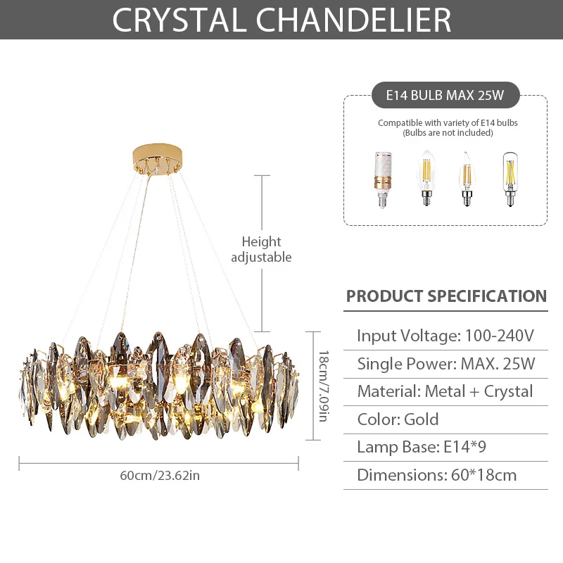 Noordse LED Kristallen Plafondlampen Gouden Luxe Verlichting Eetkamer Woonkamer Slaapkamer Eilandlamp Binnen LED hanglamp