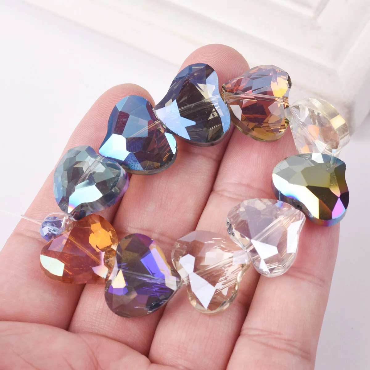 10pcs 19x16mm Heart Shape Faceted Crystal Glass Prism Loose Beads for Jewelry Making DIY Crafts