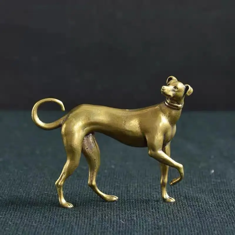 Vintage Brass Hound Figurine - Solid Miniature Sculpture Detailed Textured Design statue, Antique Finish Decor, Home & Office