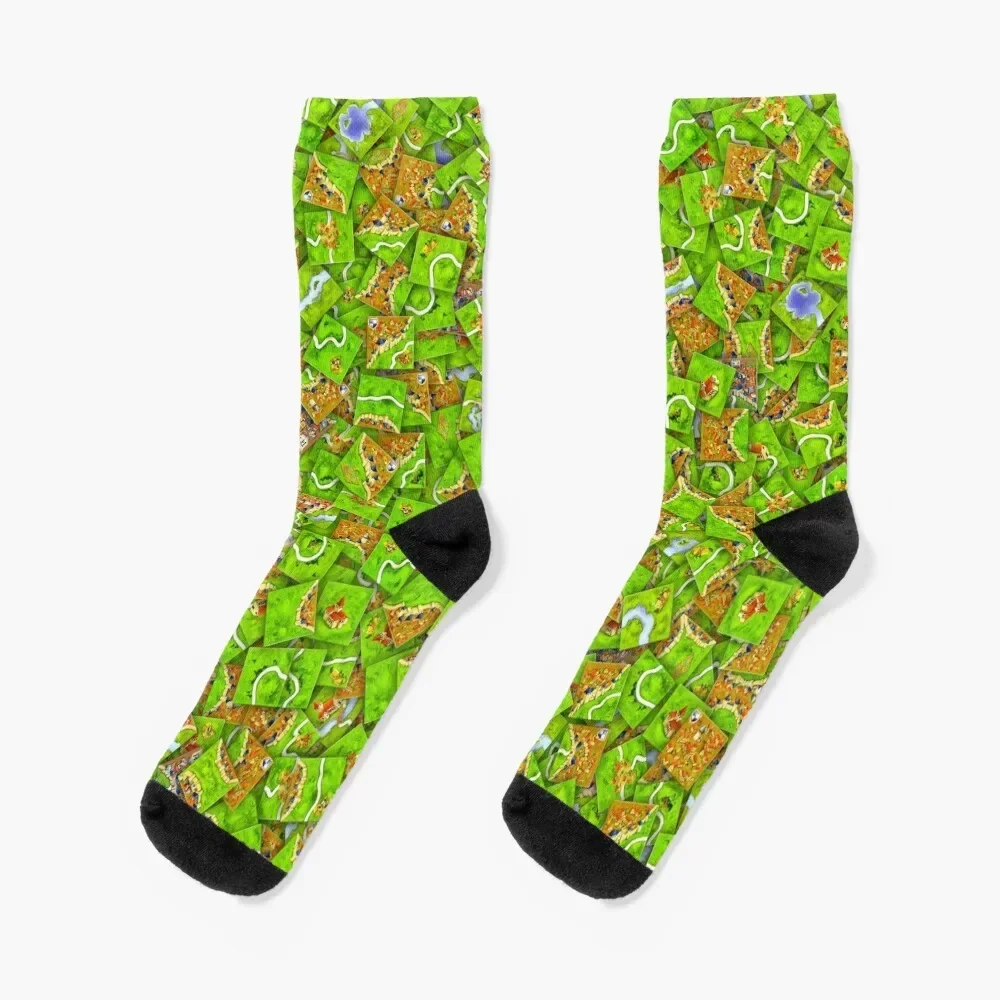 Carcassonne tiles Socks Stockings man gift Luxury Woman Socks Men's