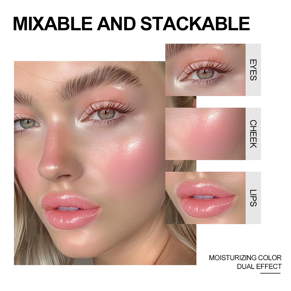 3 In 1 Solid Pearl Blush Cream Monochrome Woman Blush Paste Cheek Ulti-purpose For Eyes Lips Makeup Blush Stick Korean Cosmetics