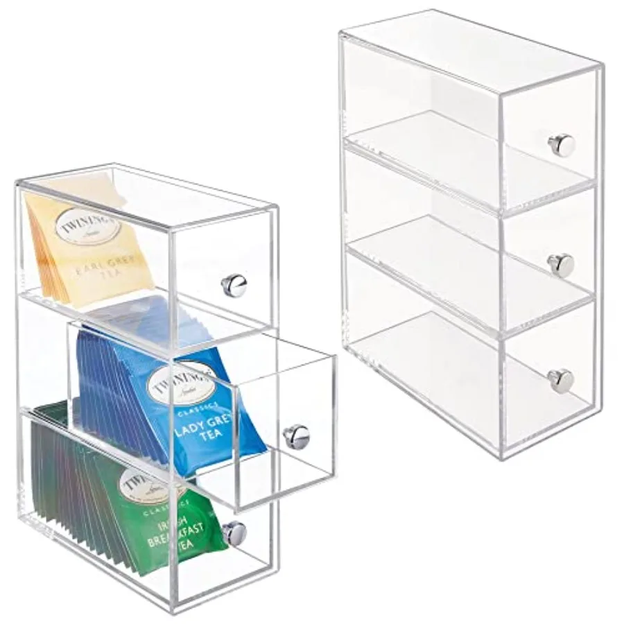 

Plastic Kitchen Pantry Stackable Storage Organizer Container Station with 3 Drawers for Cabinet Countertop Holds Coffee Tea Sug