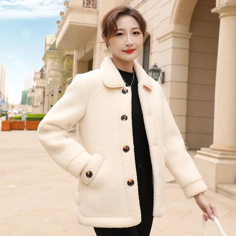 2023 Winter New Women Short Warm Coat Fleece-Lined Thickened Imitation Lamb Wool Coat Fashion Comfort Outwear