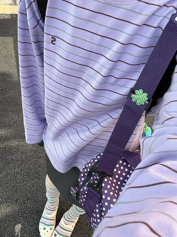 

Loose Long Sve round Ne Pullover T-irt Women's Autumn New Sle Lazy Stripe Patterned Base Layer Top for Commuting