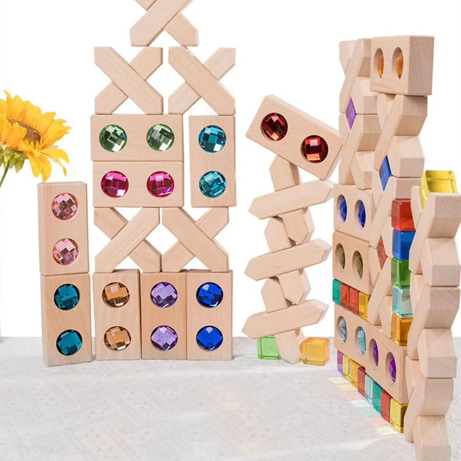 Rainbow Blocks Early Development Toys Portable Stacking Game for Kids Boys Girls Home School Travel Party Classroom Birthday