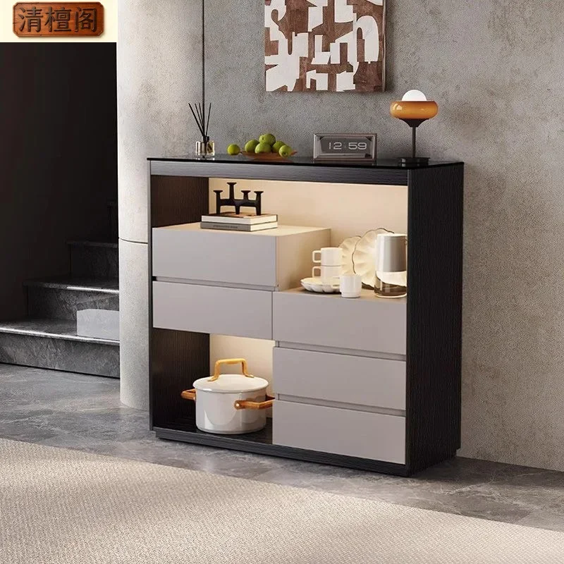 Italian minimalist solid wood dining side light luxury high-end living room wall locker simple storage narrow tea cabinet
