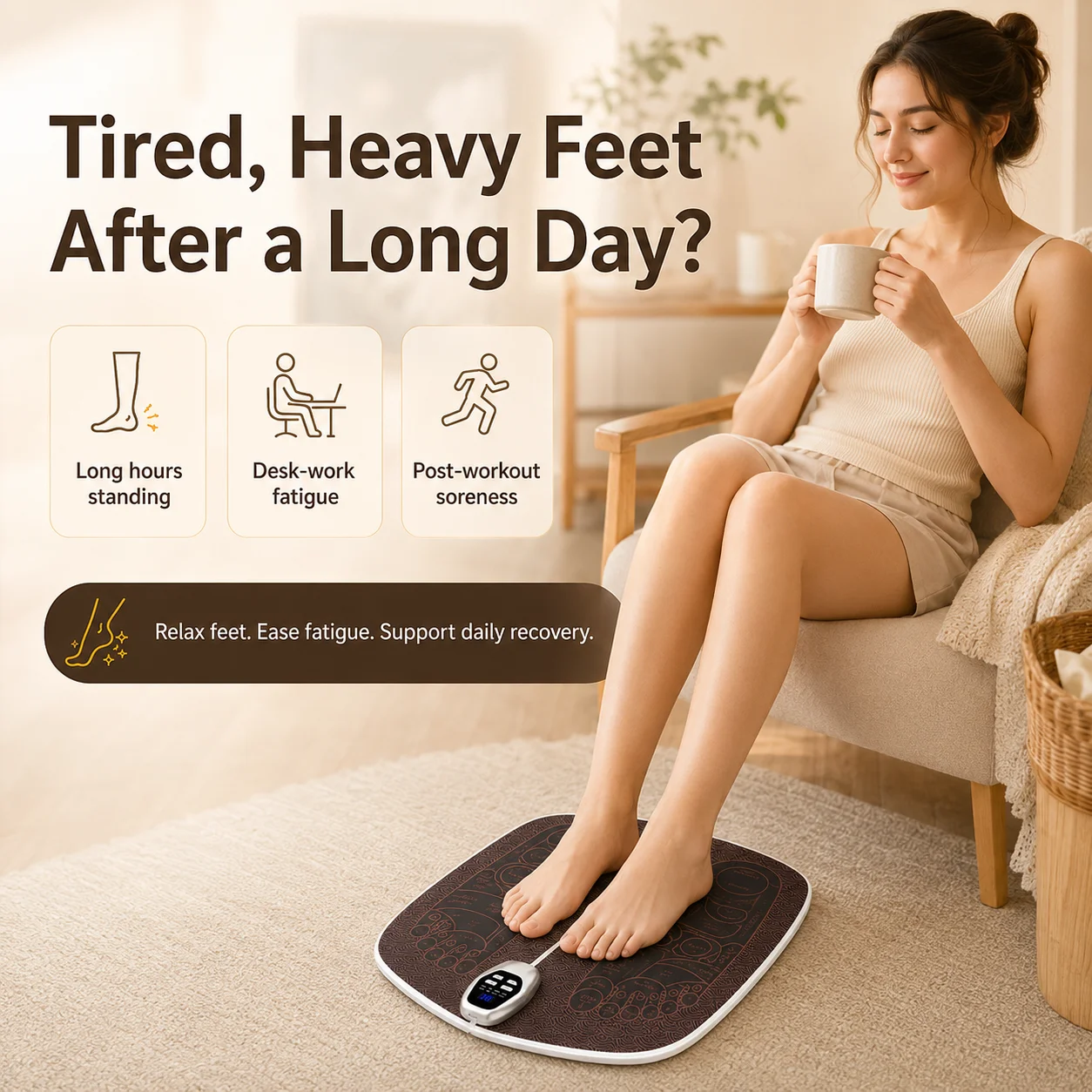 Ems Foot Massager - 1個入りマイクロカレントフットマッサージャー、EMSフットマッサージパッド、パルスフットマッサージャー、8つの内蔵モード、32段階の強度調整可能